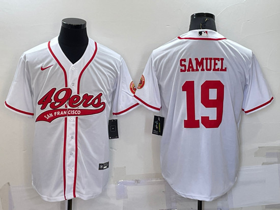Men's San Francisco 49ers #19 Deebo Samuel White With Patch Cool Base Stitched Baseball Jersey